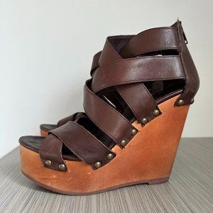 Dolce Vita Sancia Brown Leather Platform Sandal (Size 7M)